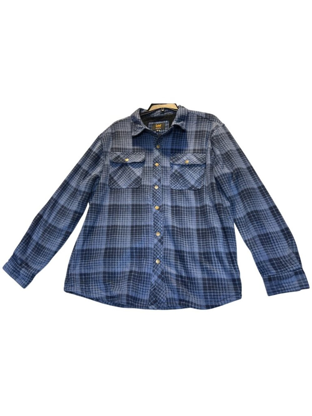 Lee Mens Size XXL Blue Plaid Sherpa-Lined Fleece Snap-Up Shacket